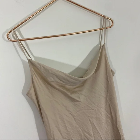 Loft NWT Small Champagne Beige Satin Silky Slip Midi Dress Draped Neck‎ - Picture 6 of 14